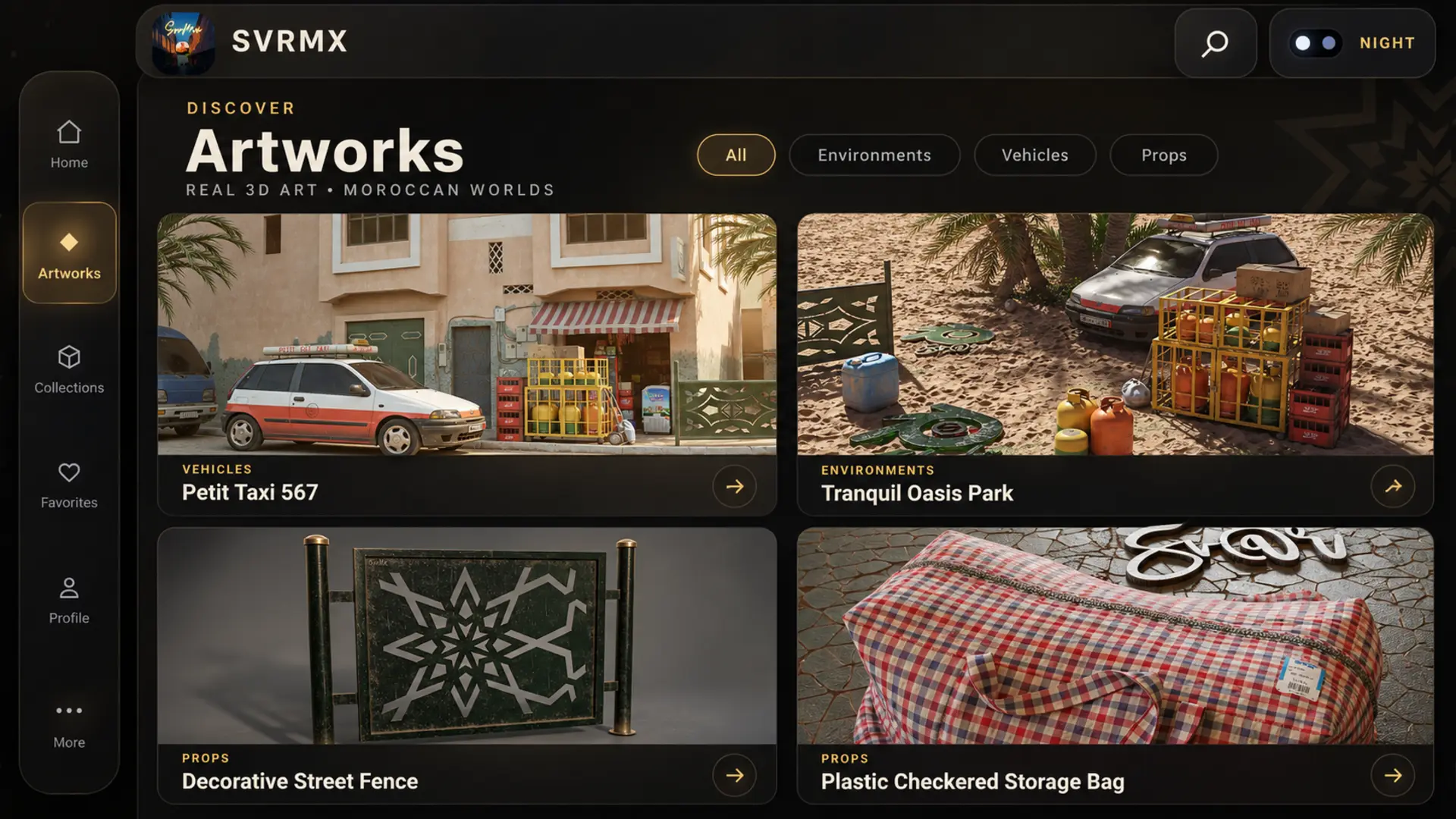 SvrMx App real-render artwork gallery on Android tablet